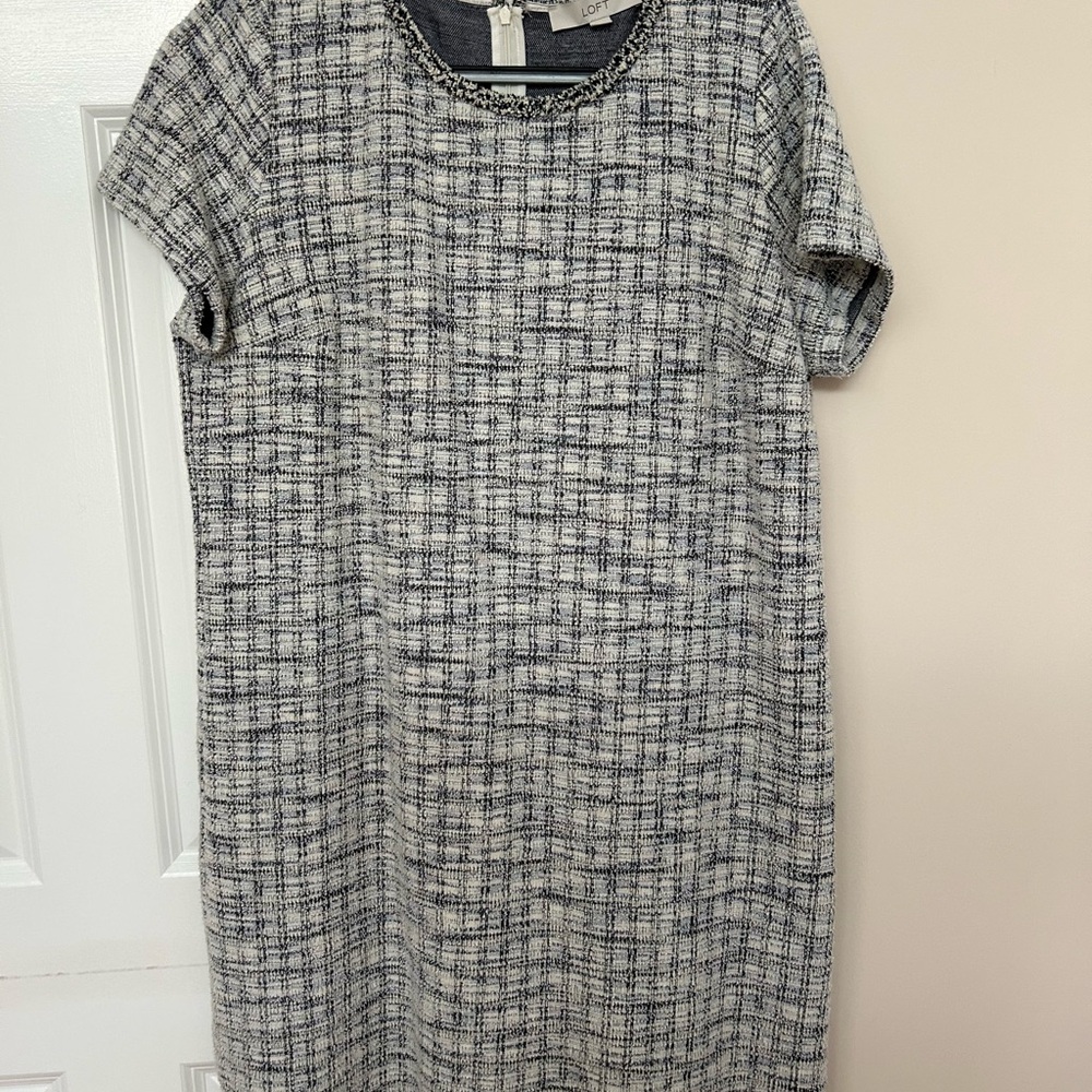 LOFT Women's Black and White Tweed Mini Dress